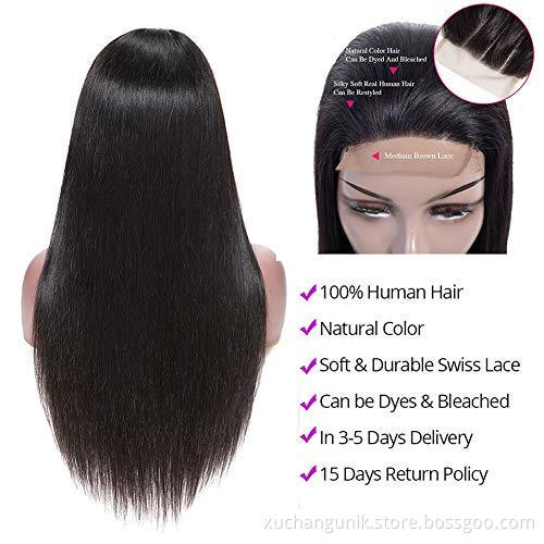 Uniky Long Straight Lace front Wig Human Hair Black Straight Wig for Black Women 13x4 Lace Closure Hair 150% Density